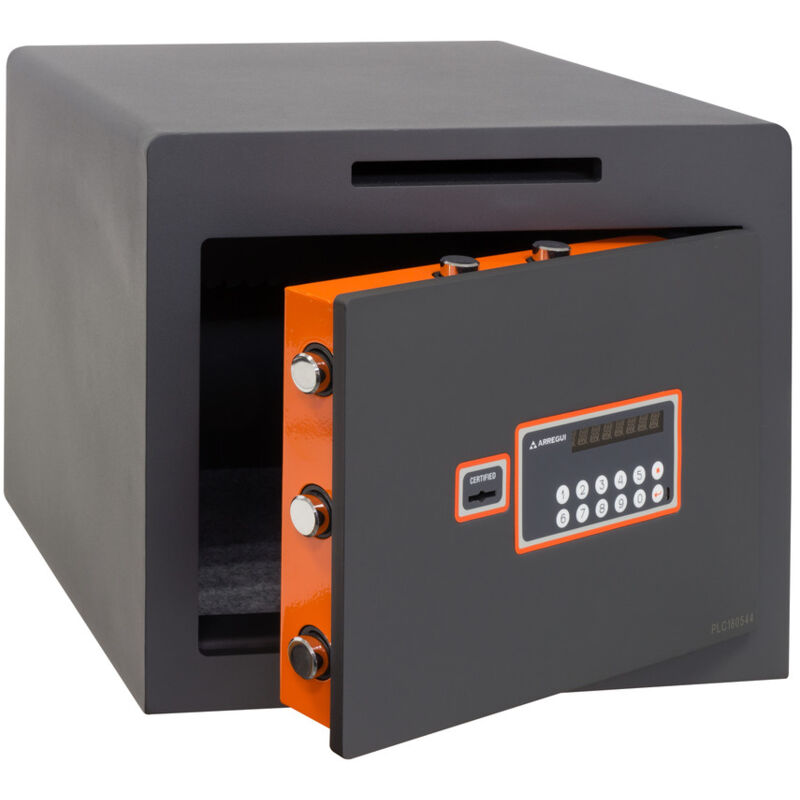 foto del prodotto arregui plus c cassaforte con chiave e codice, cassaforte mobile, serratura certificata a chiave, cassaforte elettronica con tastiera, doppia