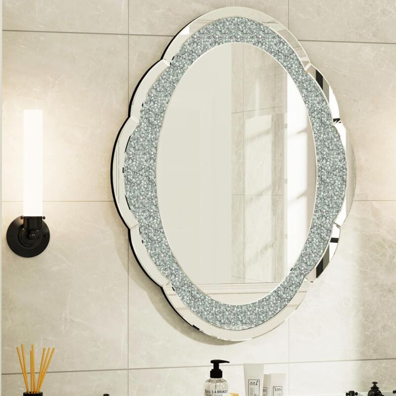 foto del prodotto art specchio decorativo da parete rotondo specchio da camera bagno cristallo argento decorazioni muro ovale nuvola stile da ingresso soggiorno