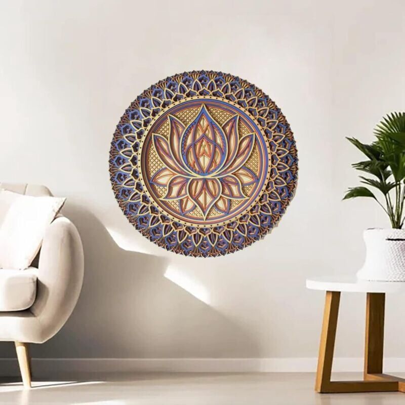 foto del prodotto arte murale mandala con fiore di loto, decorazione murale in metallo con fiore di loto, decorazione murale boh mien a 30 x 30 cm
