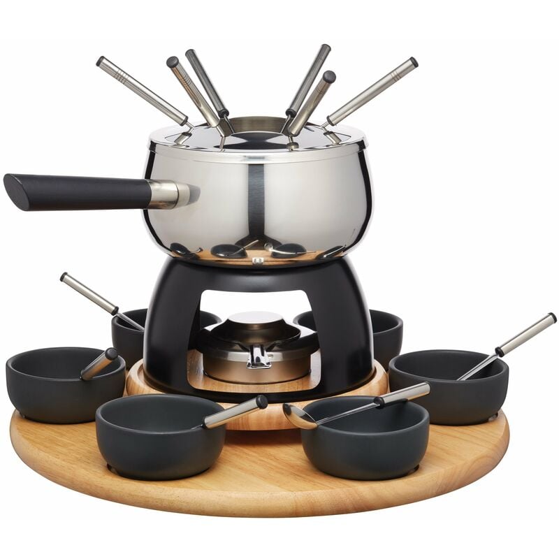 foto del prodotto artes set per fonduta con piatto girevole lazy susan, pentola per fonduta in acciaio inossidabile con bruciatore, pentole per tuffi e utensili, set