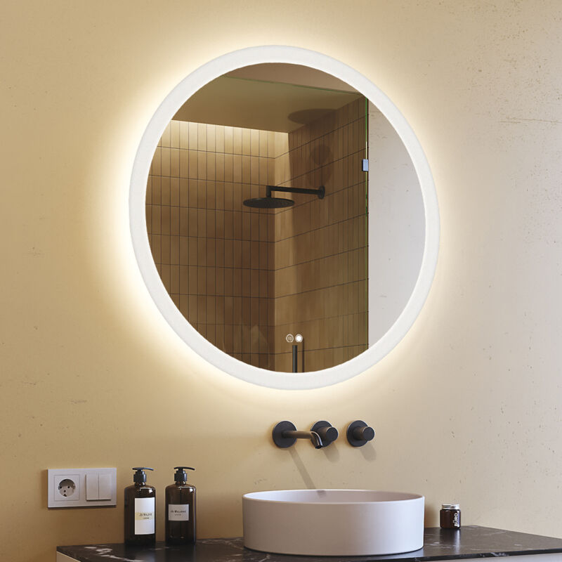 foto del prodotto artforma - rotondo specchio da bagno led 80cm, interruttore tattile mezzo, 3 colori luce, antifog
