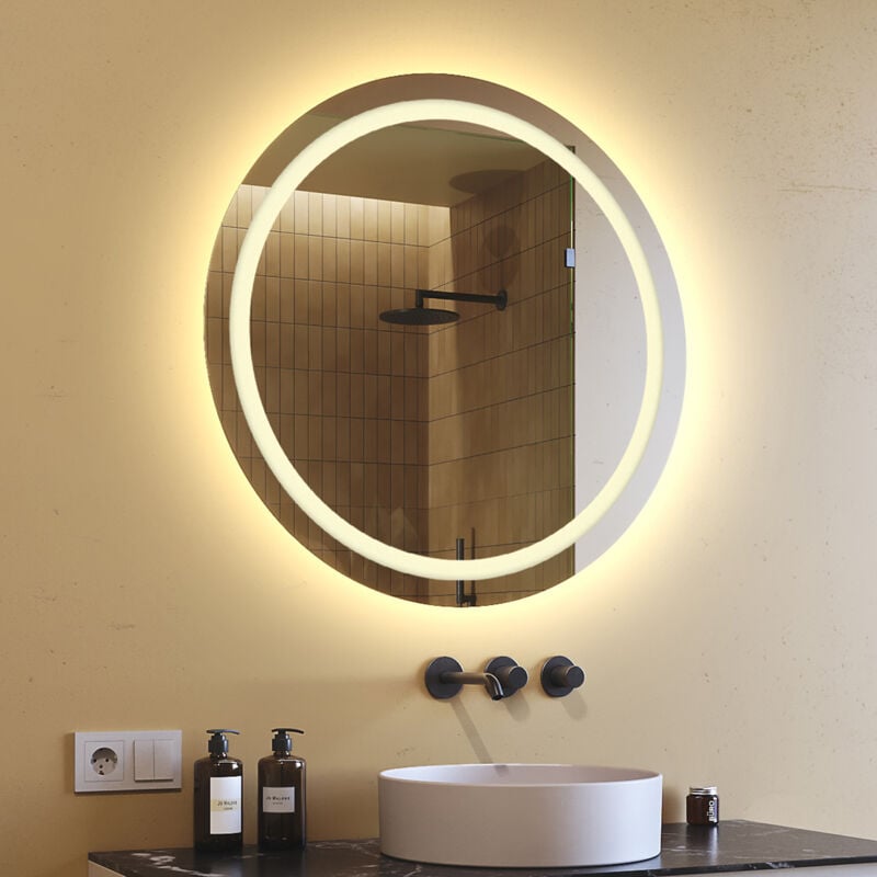 foto del prodotto artforma - specchio da bagno rotondo led 80 cm specchio illuminato a led con illuminazione led033 bianco caldo 2700k