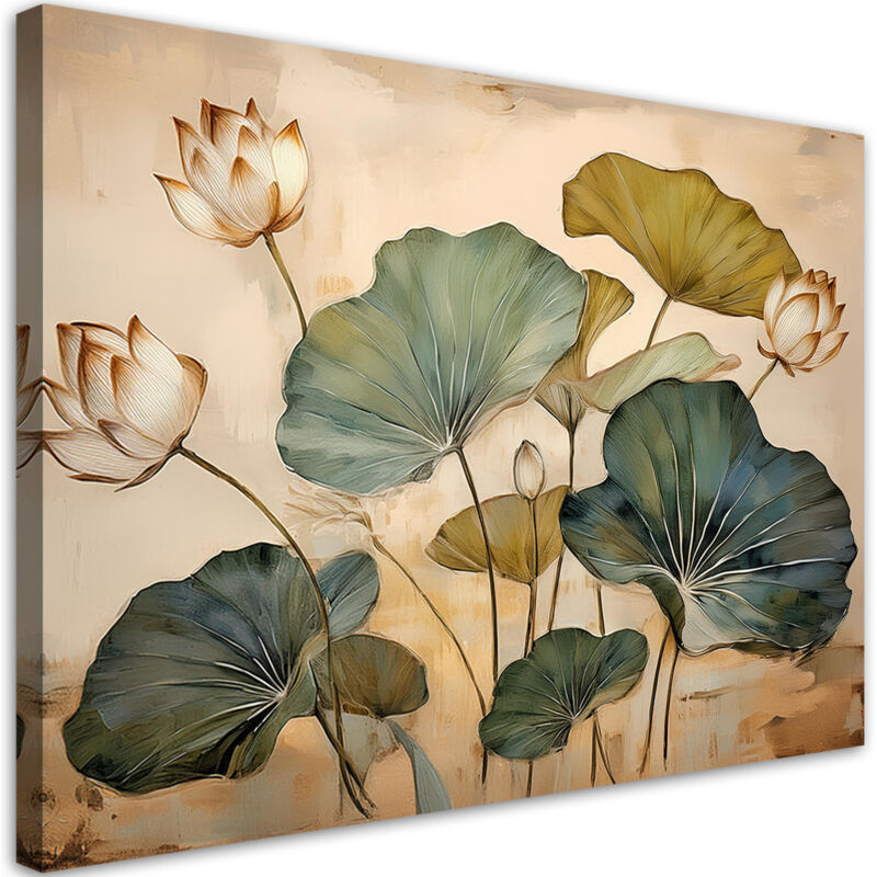 foto del prodotto artgeist quadro su tela, iris foglie piante fiori 60x40