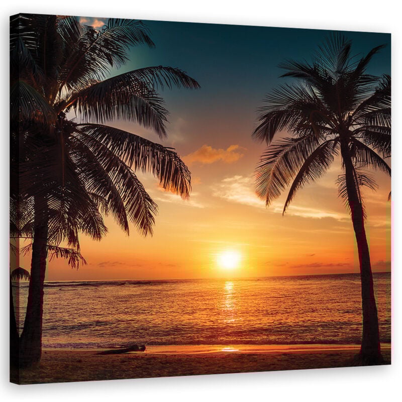 foto del prodotto artgeist quadro su tela, palme della spiaggia al tramonto 30x30
