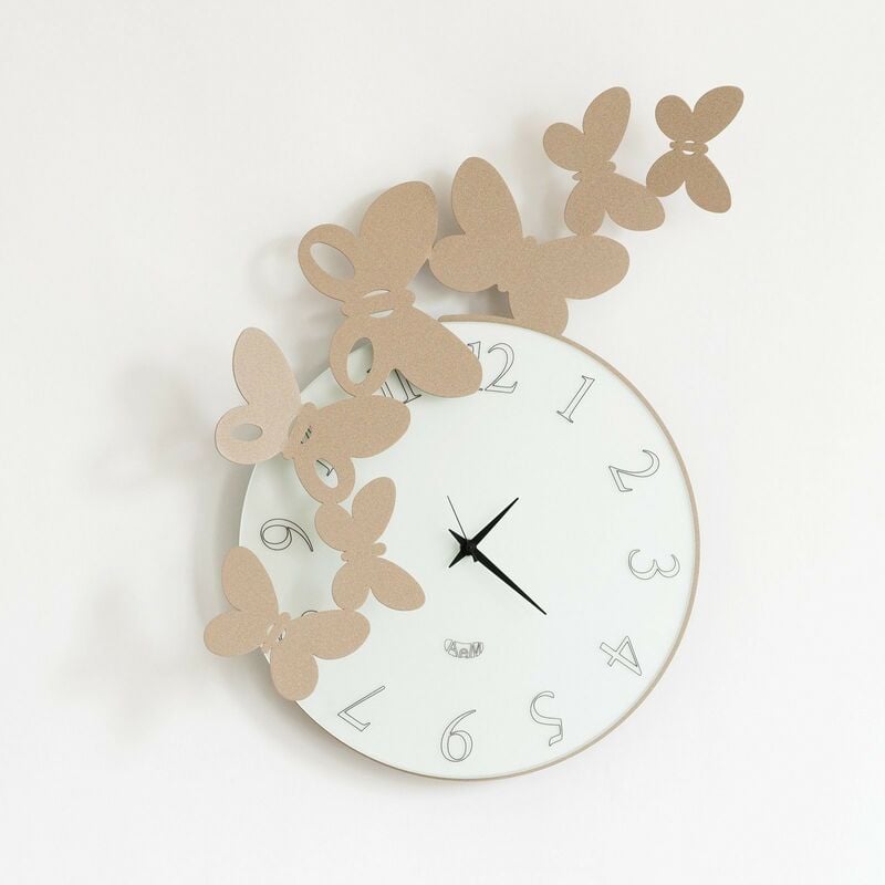 foto del prodotto arti e mestieri butterfly tondo, orologio da parete con farfalle