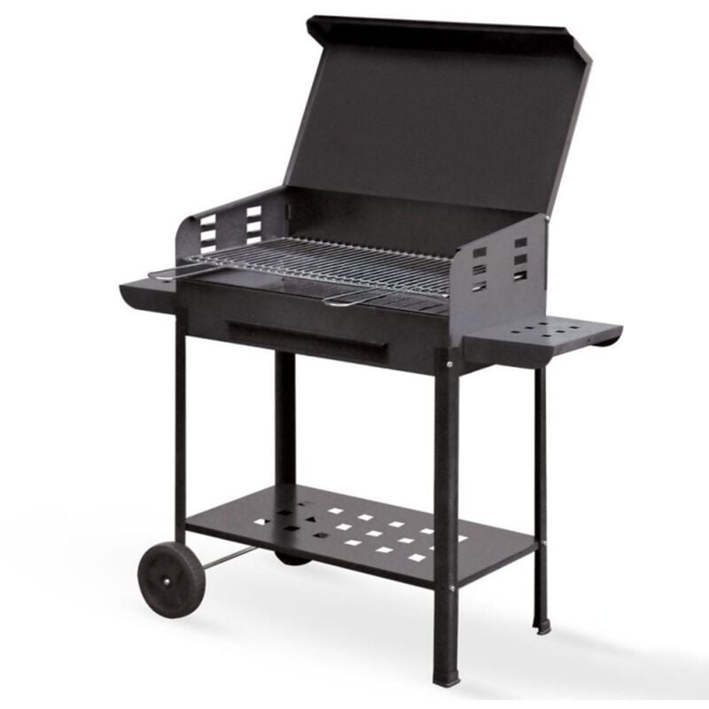 foto del prodotto artigianferro barbecue a carbonella polifemo griglia regolabile con ruote e tappo made in italy 50 x 40 x h 90 cm