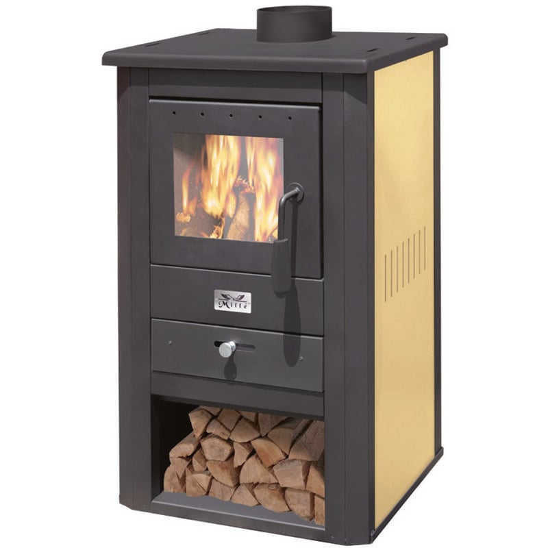 foto del prodotto artigianferro stufa a legna pallade 10,7 kw avorio misure cm.50x41x86h. peso kg.58