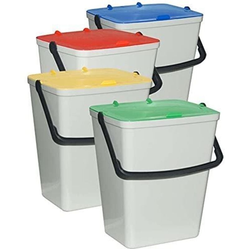 foto del prodotto artplast - kit 4 secchi con manico e coperchio colorato per raccolta differenziata