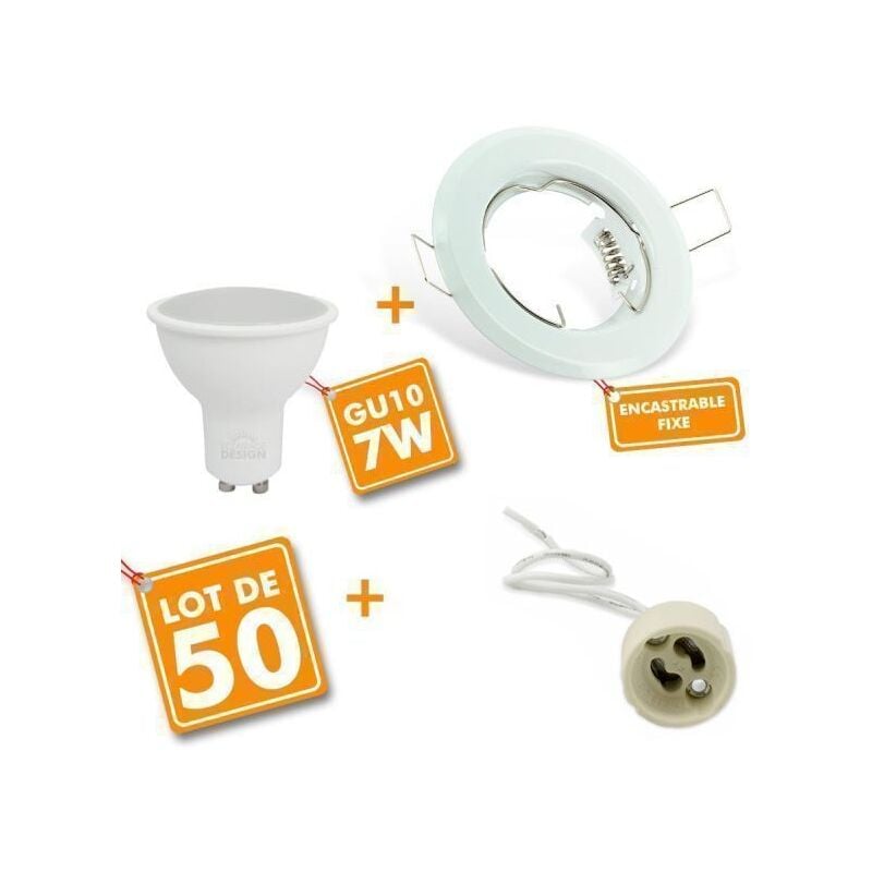 foto del prodotto arum lighting 50 faretto led da incasso bianco completo con lampadina gu10 7w eq 60w temp rature de couleur bianco caldo 2700k