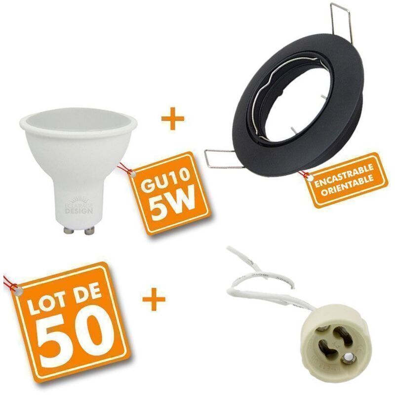 foto del prodotto arum lighting 50 faretto led da incasso nero completo orientabile con lampadina gu10 da 5w eq 50w temp rature de couleur bianco caldo 2700k