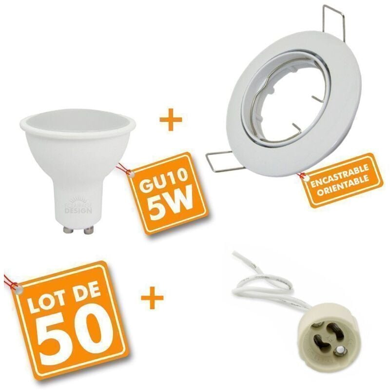 foto del prodotto arum lighting 50 faretto led da incasso orientabile bianco completo con lampadina gu10 da 5w eq 50w temp rature de couleur bianco caldo 2700k