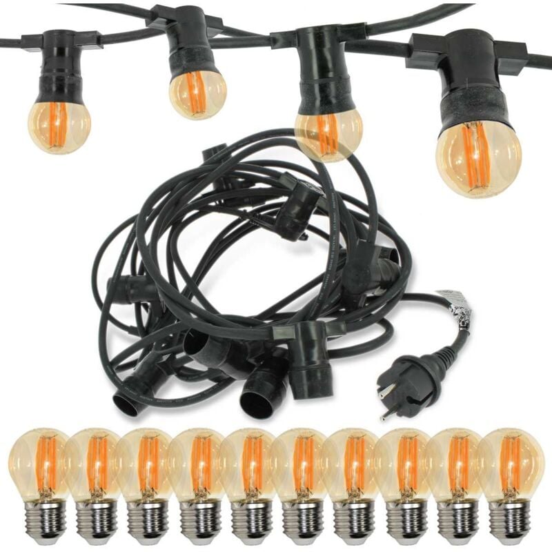 foto del prodotto arum lighting ghirlanda guiguette professionale 10 lampadine led e27 4w bianco caldo ambra 10 metri interconnessi