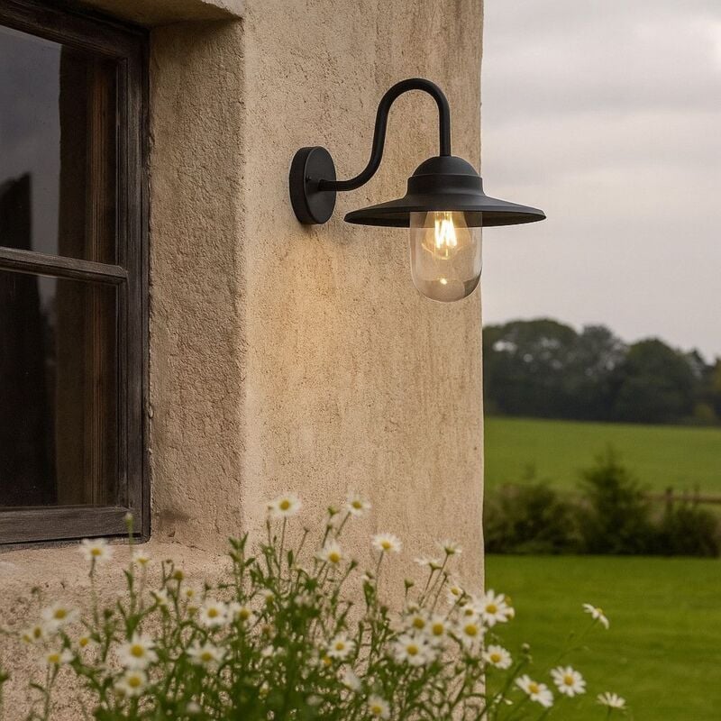 foto del prodotto arum lighting lampada da parete per esterni barnabe collo di cigno e27 nero ip44