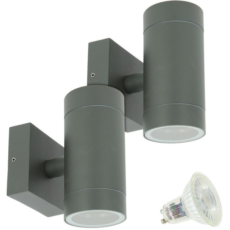 foto del prodotto arum lighting set 2 applique venice outdoor grigio antracite doppio fascio con 4 lampadine led gu10 5w temp rature de couleur bianco caldo 2700k