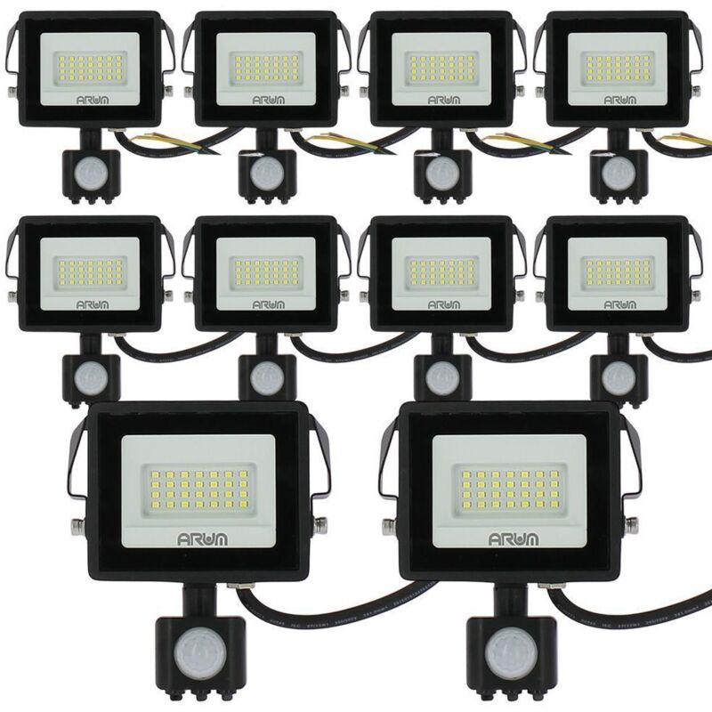 foto del prodotto arum lighting set di 10 proiettori led 20w rilevatore di movimento nero ip44 temp rature de couleur 6000k bianco freddo