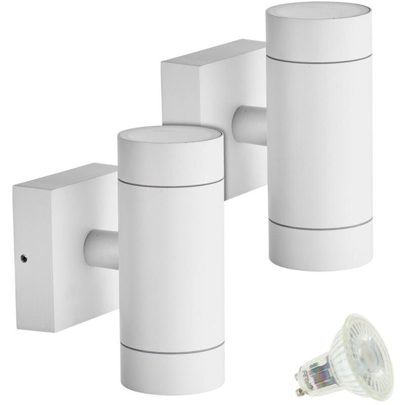 foto del prodotto arum lighting set di 2 applique da esterno a doppio fascio venezia bianche con 4 lampadine led gu10 5w temp rature de couleur bianco neutro 4000k