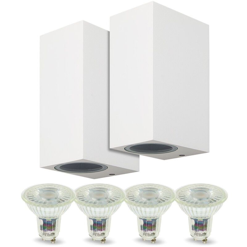 foto del prodotto arum lighting set di 2 applique da esterno a doppio raggio manathan white con 4 lampadine led gu10 5w temp rature de couleur bianco caldo 2700k