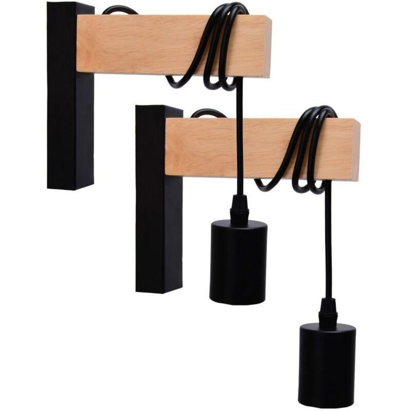 foto del prodotto arum lighting set di 2 applique da parete potence norfolk black e wood e27 interior