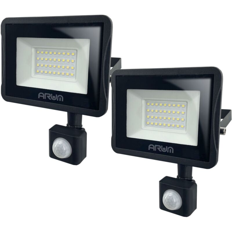 foto del prodotto arum lighting set di 2 proiettori led da 30w rilevatore di movimento da esterno nero temp rature de couleur 6000k bianco freddo
