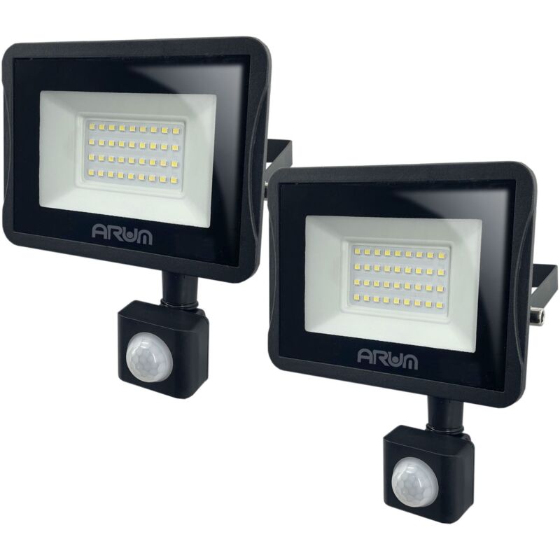 foto del prodotto arum lighting set di 2 proiettori led da 30w rilevatore di movimento da esterno nero temp rature de couleur bianco caldo 2700k