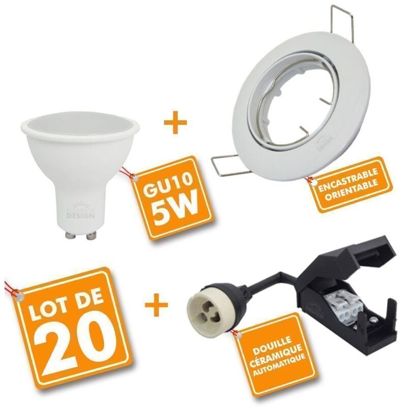 foto del prodotto arum lighting set di 20 faretti a led completamente orientabili da incasso con lampadina gu10 230v 5w temp rature de couleur bianco neutro 4000k
