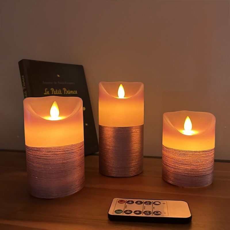 foto del prodotto arum lighting set di 3 candele viola a fiamma tremolante bianco caldo con telecomando