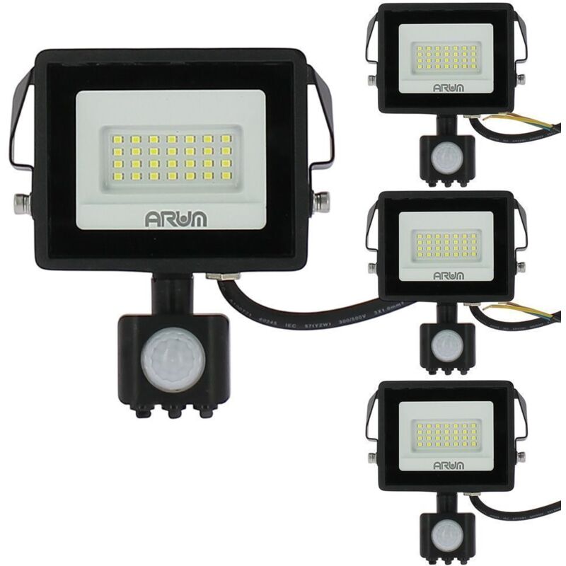 foto del prodotto arum lighting set di 4 faretti led 20w rilevatore di movimento ip44 nero temp rature de couleur 6000k bianco freddo