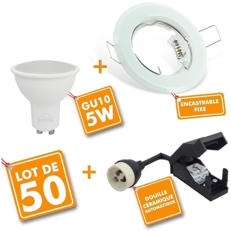 foto del prodotto arum lighting set di 50 faretti led da incasso totale bianco fisso con lampadina gu10 5w temp rature de couleur bianco caldo 2700k