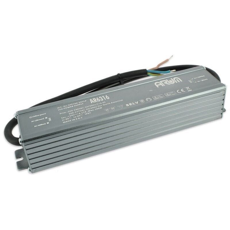 foto del prodotto arum lighting trasformatore led selv 100w 220v 24v dc 4.17a max ip67 impermeabile