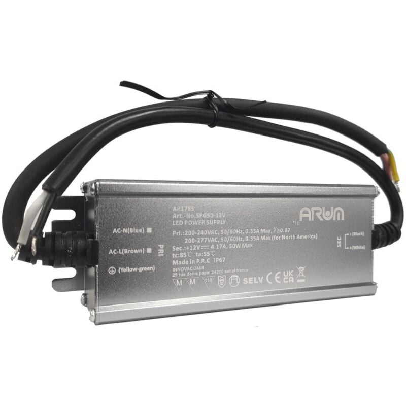 foto del prodotto arum lighting trasformatore led selv 50w 220v 12v dc 4.17a impermeabile