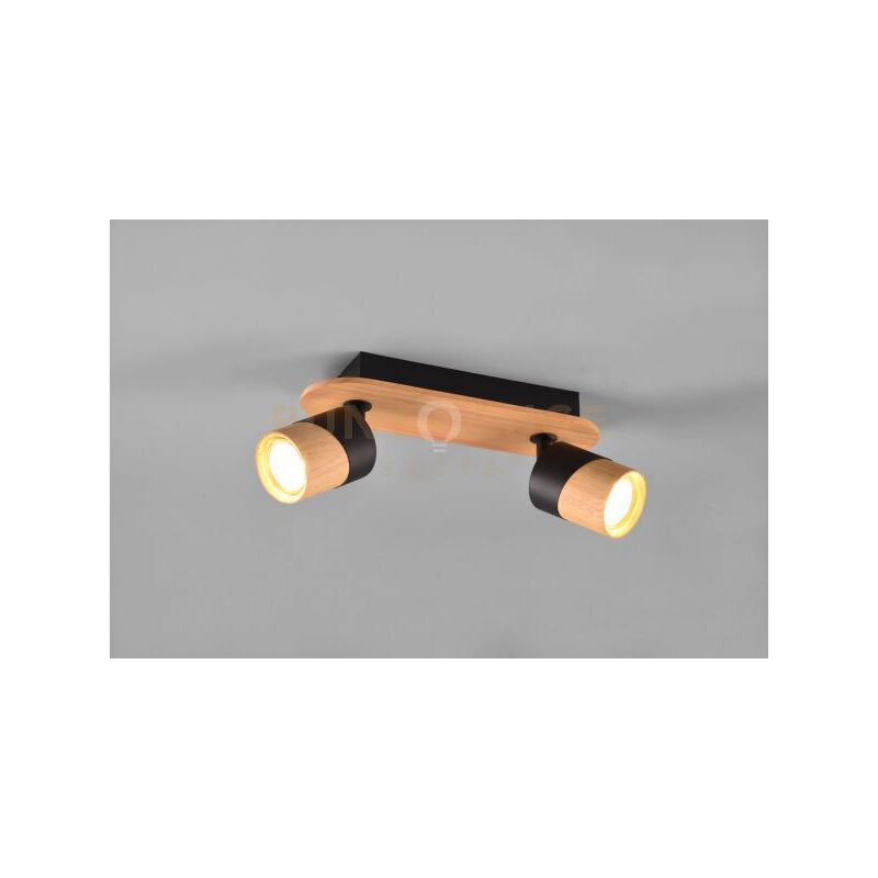 foto del prodotto aruni barra 2 spots orientabili metallo nero e legno naturale l. 28cm attacco gu10