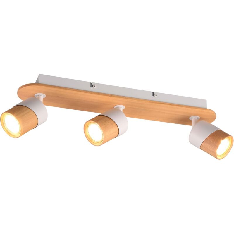 foto del prodotto aruni barra 3 spots orientabili metallo bianco e legno naturale l. 48cm attacco gu10