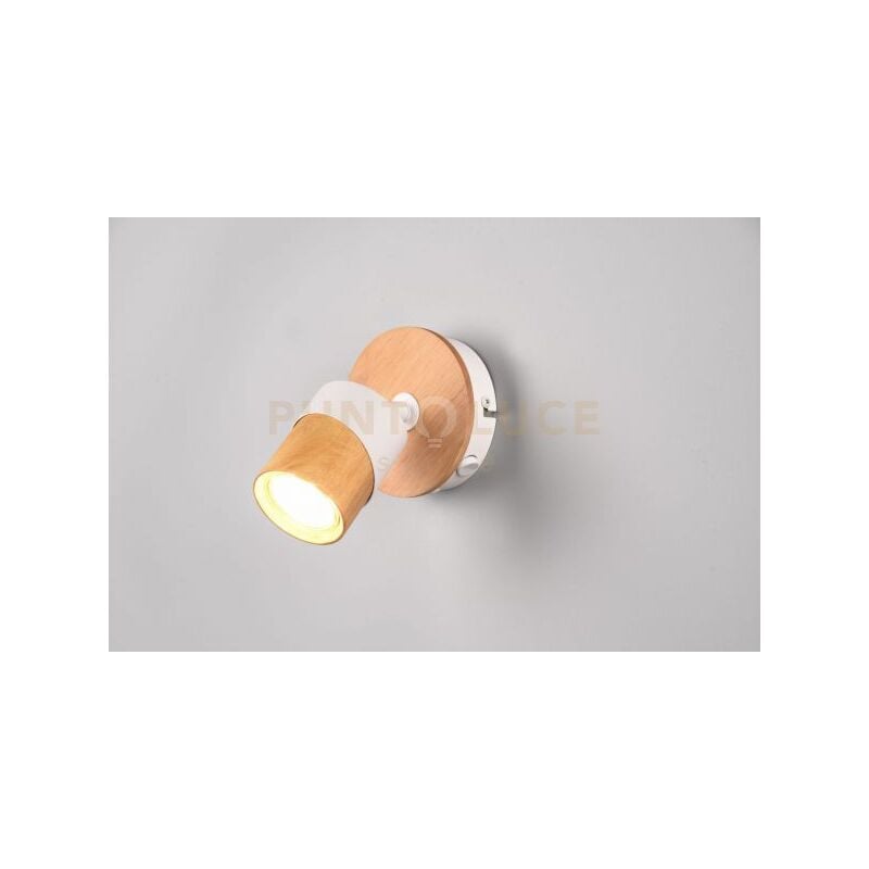 foto del prodotto aruni spot singolo orientabile metallo bianco e legno naturale h. 13,5cm 1 luce attacco gu10