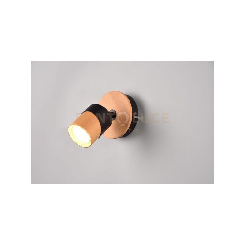 foto del prodotto aruni spot singolo orientabile metallo nero e legno naturale h. 13,5cm 1 luce attacco gu10