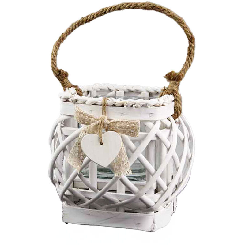 foto del prodotto ary lanterna porta candela 14x 20cm in vimini bianco con corda