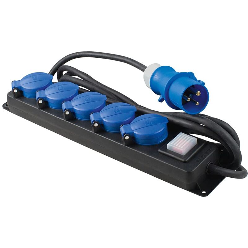 foto del prodotto as schwabe ciabatta cee a 5 prese con interruttore a 3 poli, presa multipla cee con cavo da 4,5 m, 230 v, 16 a, con interruttore e coperchio di