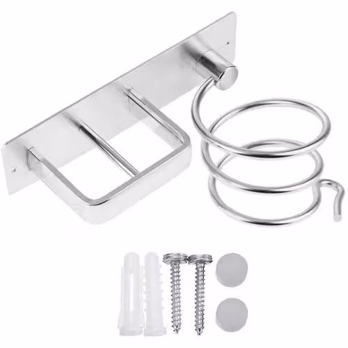 immagine 0 del prodotto asciugacapelli da bagno a parete in alluminio spaziale per piastra per capelli, supporto per riporre gli accessori da bagno, argento