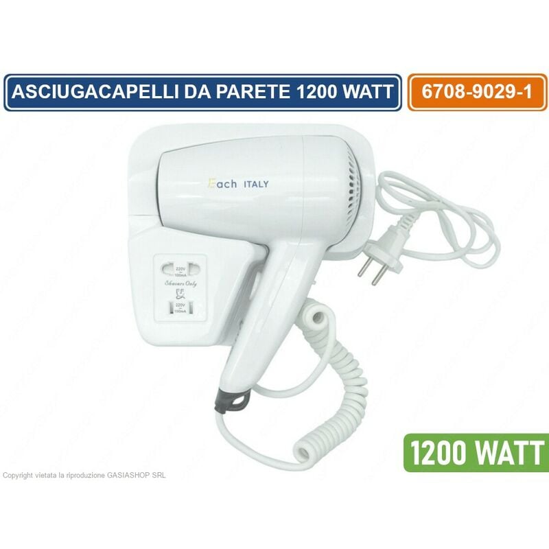 foto del prodotto asciugacapelli phon a parete muro albergo hotel bagno alberghi spogliatoi 1200w