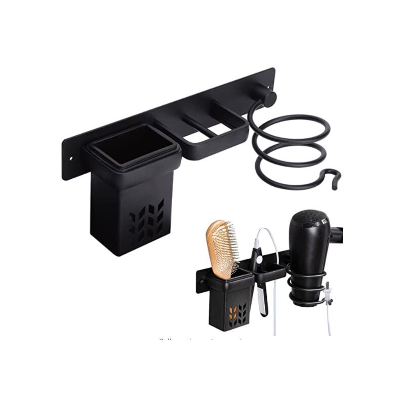 foto del prodotto asciugacapelli portaoggetti per bagno accessori set di supporti e accessorio per piastra per capelli montaggio a parete alluminio professionale a