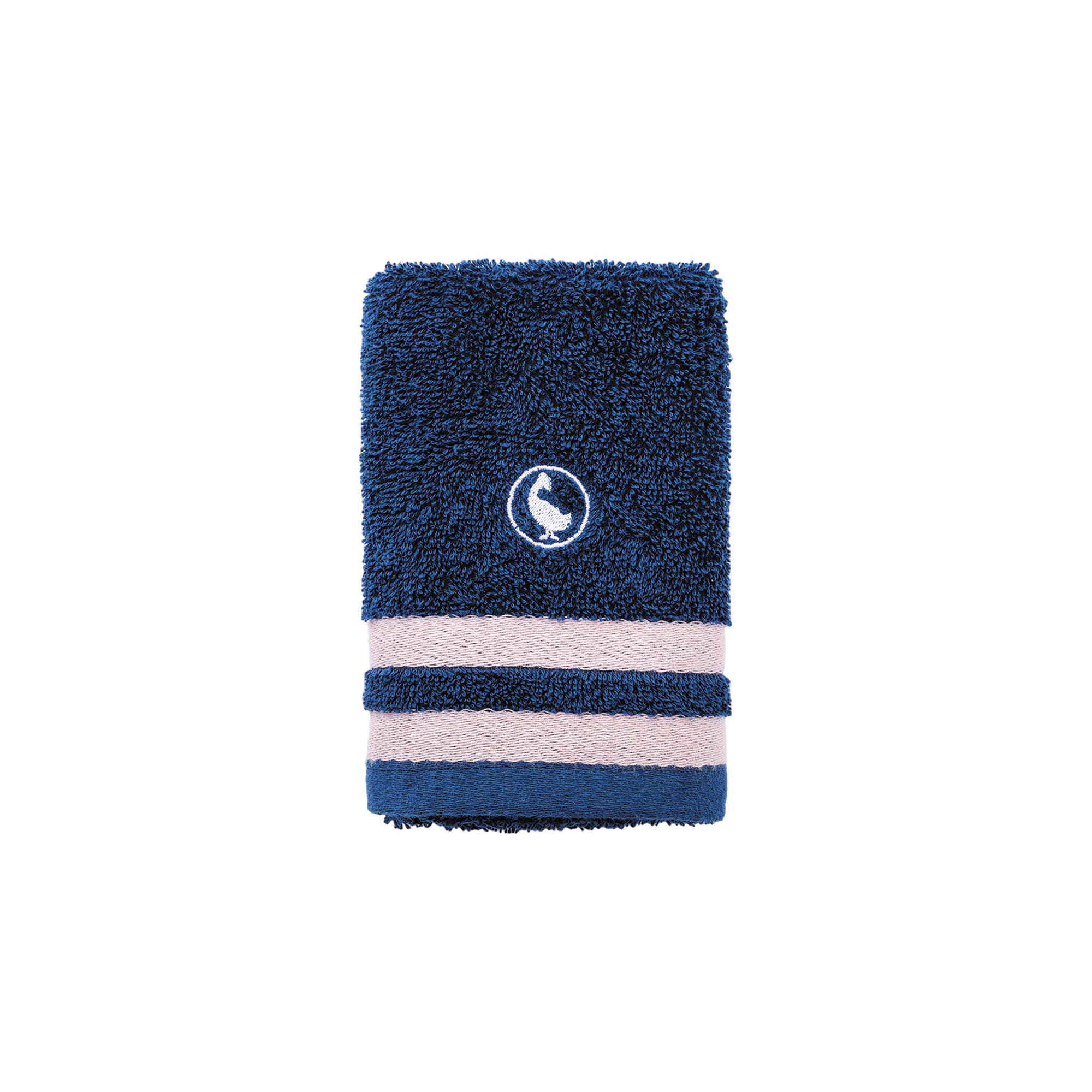 foto del prodotto asciugamani blu navy o bianco, design elegante 100 cotone, certificati da oeko-tex standard 100