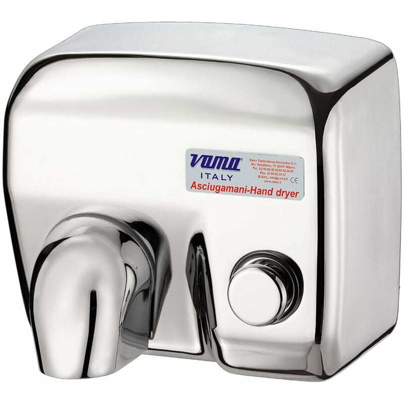 foto del prodotto asciugamani elettrico antivandalo con pulsante 2400w vama ariel lp acciaio inox lucido