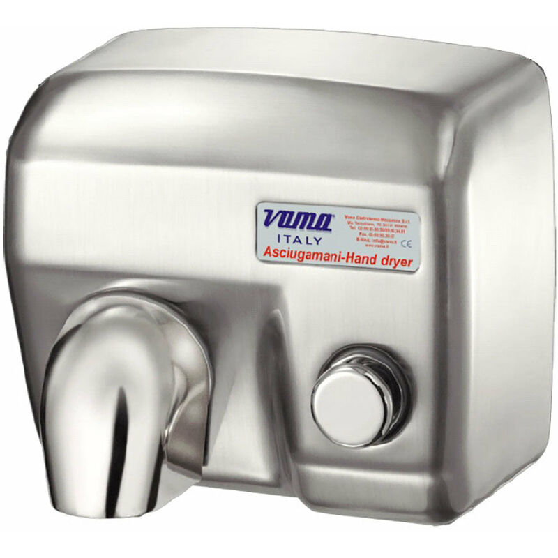 foto del prodotto asciugamani elettrico antivandalo con pulsante 2400w vama ariel sp acciaio inox satinato