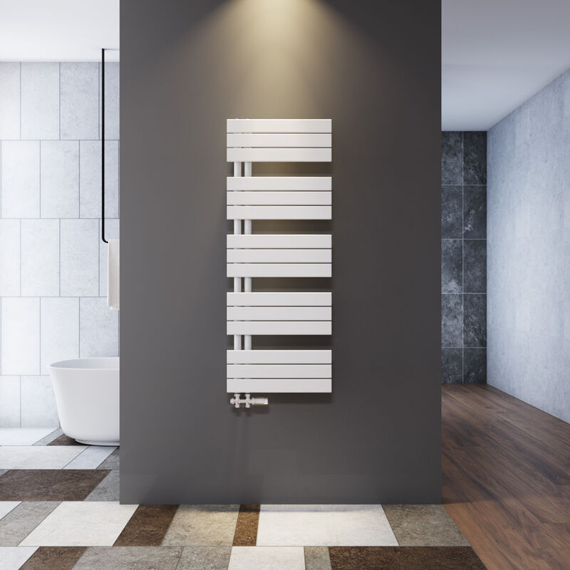 foto del prodotto asciugamani riscaldamento radiatore bagno design radiatore bagno bianco 1314x500mm, con multiblock cromato sonni