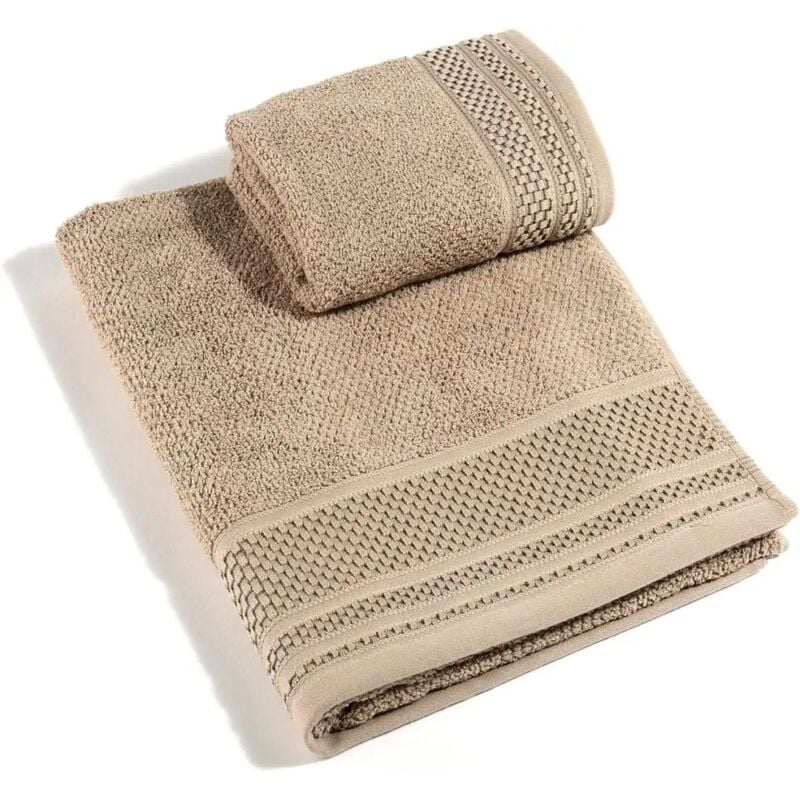 foto del prodotto asciugamano con ospite in cotone gim, colore cammello,eleganza e comfort caleffi