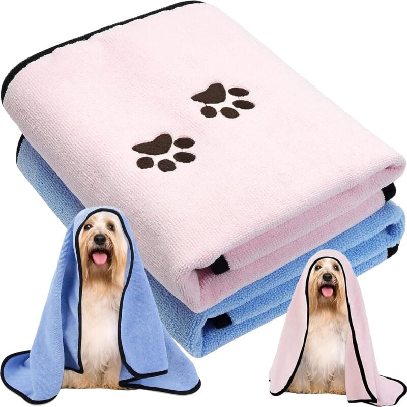 foto del prodotto asciugamano da bagno per animali domestici, confezione da 2 asciugamani da bagno in microfibra ad asciugatura rapida per cani e gatti, ultra