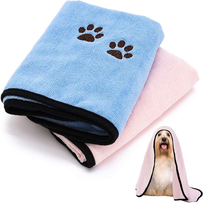 foto del prodotto asciugamano per cani ad asciugatura rapida, 2 asciugamani per animali domestici, asciugamani assorbenti per cani, asciugamano da bagno per animali