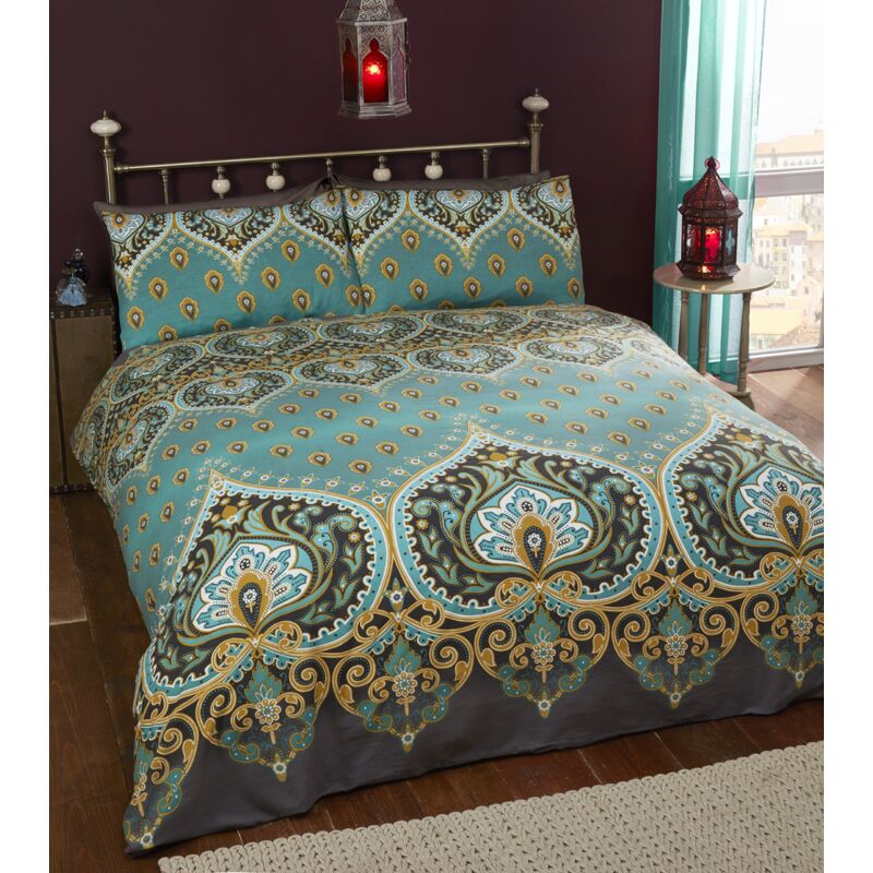 immagine 0 del prodotto asha set copripiumino matrimoniale e 2 federe design indiano, color smeraldo, set biancheria da letto, colore verde foglia di t , letto king size