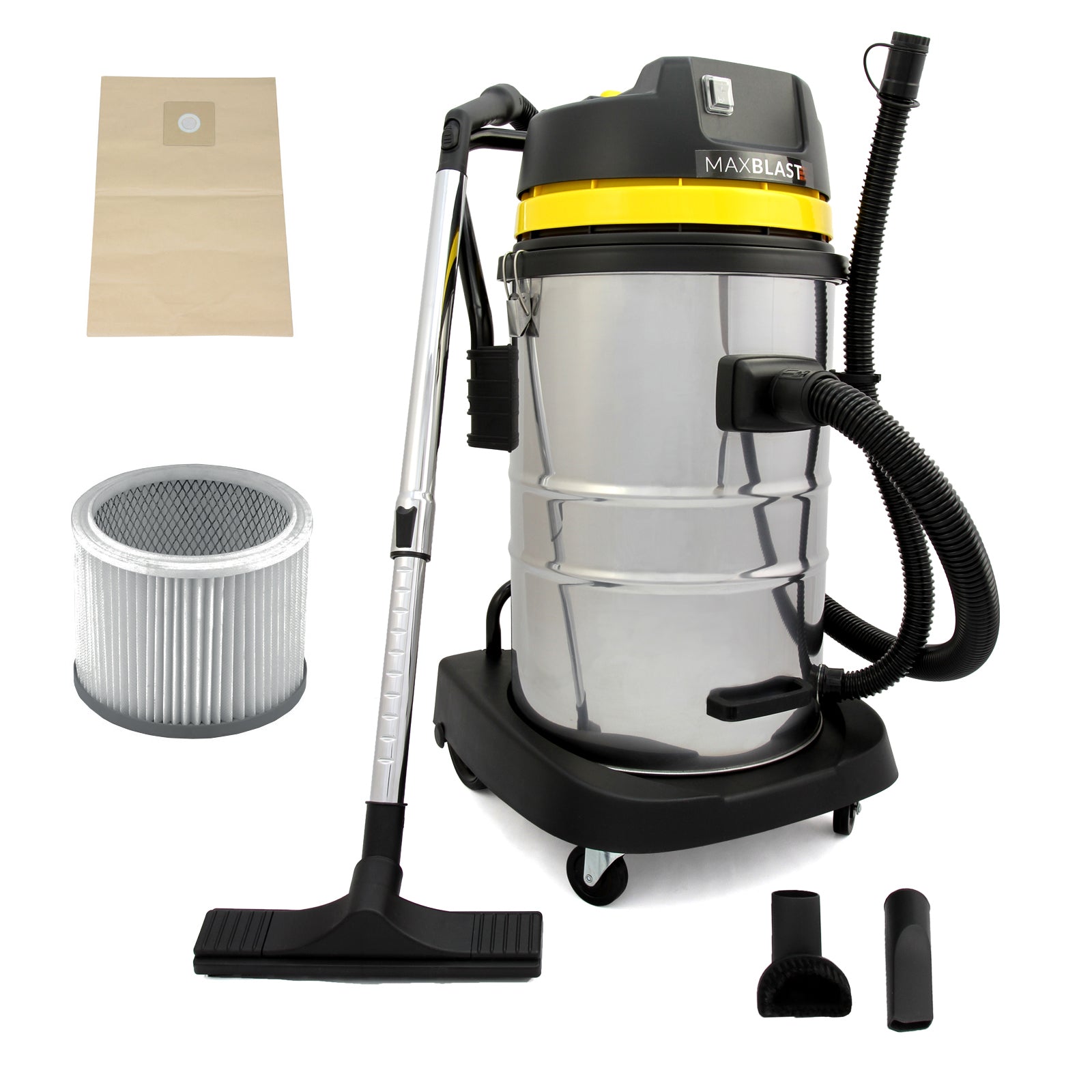 foto del prodotto aspirapolvere industriale 50 litri a secco e a umido con 3 accessori per pulizia
