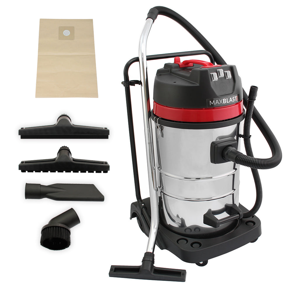 foto del prodotto aspirapolvere industriale 80 litri a secco e a umido con 3 accessori per pulizia