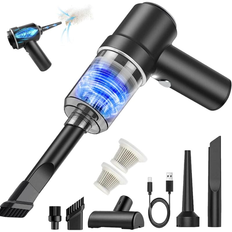 foto del prodotto aspirapolvere per auto senza fili, 2 in 1 mini aspirapolvere portatile potente senza fili con luce led, aspirapolvere portatile ricaricabile tramite